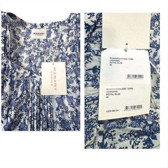 Isabel Marant Étoile Godrana Blue Floral Cotton Mini Dress FR 40, NWT - Picture 5 of 16